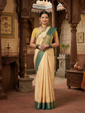 Off White Bottle Green Woven Design Balaton Saree