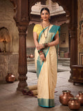 Off White Dark Blue Woven Design Balaton Saree