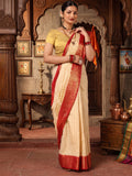 Off White Maroon Woven Design Balaton Saree