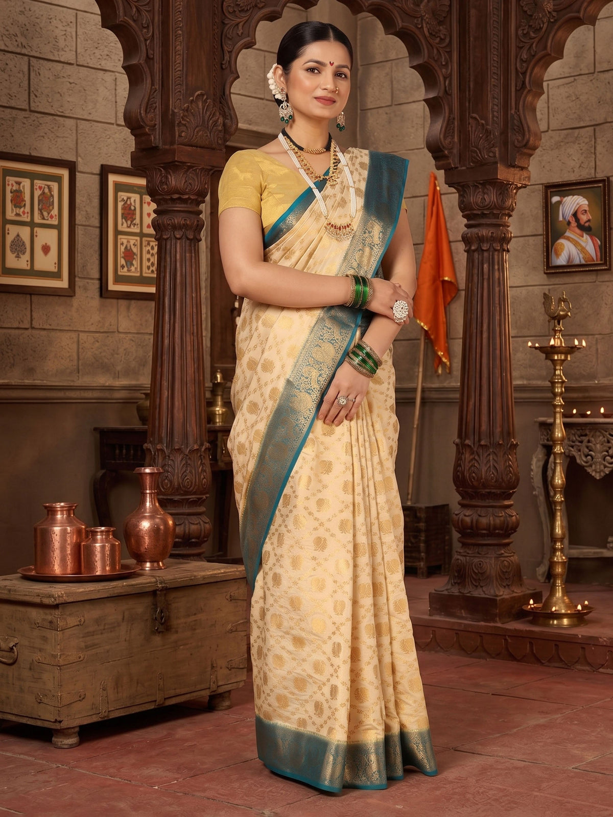 Off White Blue Woven Design Balaton Saree