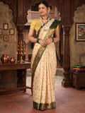 Off White Bottle Green Woven Design Balaton Saree