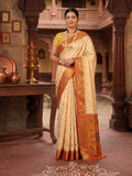 Off White Mustard Woven Design Balaton Saree