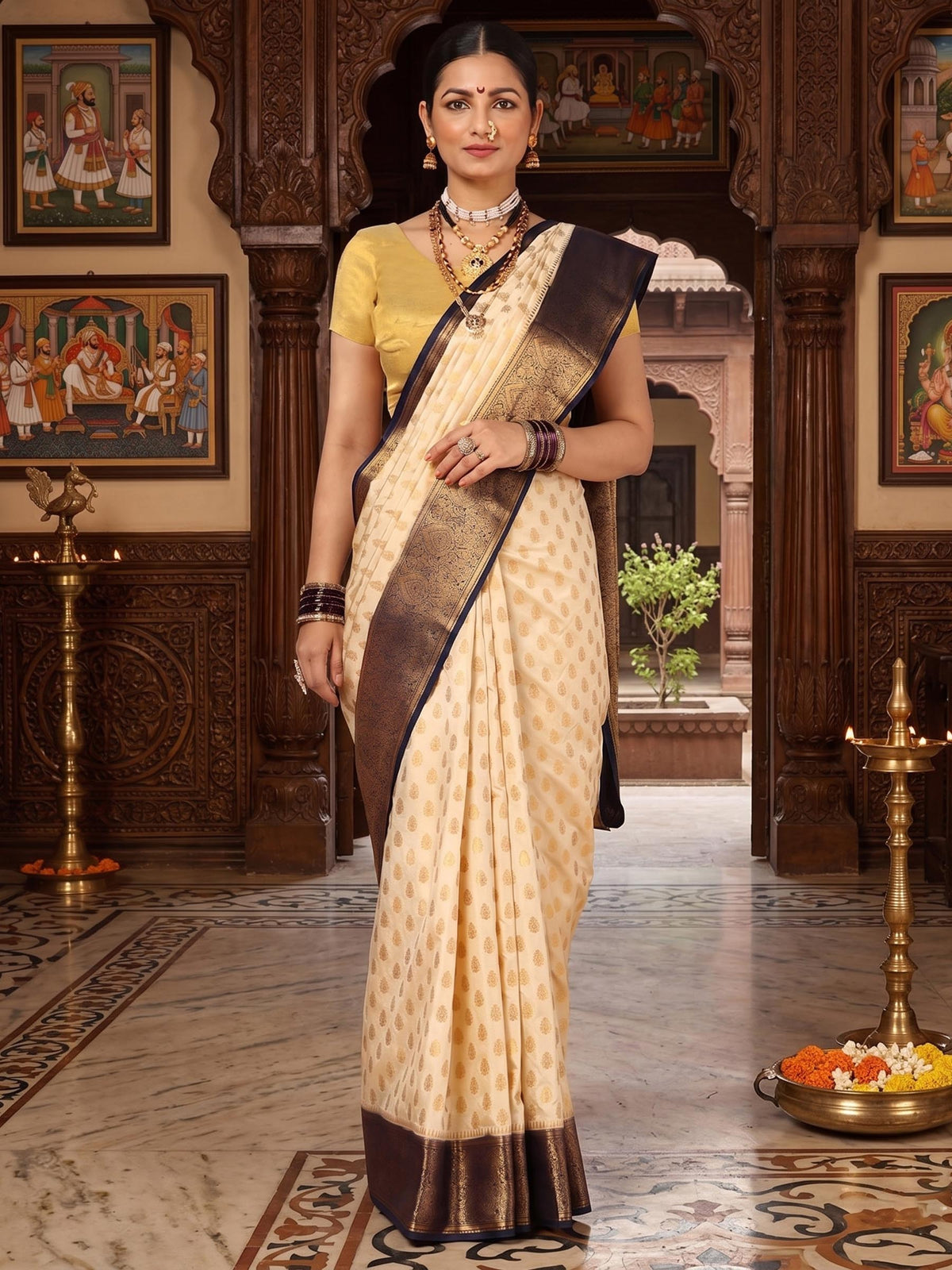 Off White Black Woven Design Balaton Saree