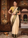 Off White Bottle Green Woven Design Balaton Saree