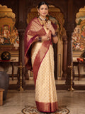 Off White Maroon Woven Design Balaton Saree