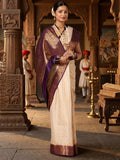 Off White Purple Woven Design Balaton Saree