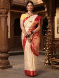 Off White Rani Pink Woven Design Balaton Saree