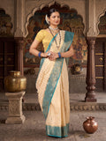 Off White Dark Blue Woven Design Balaton Saree