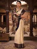 Off White Navy Woven Design Balaton Saree