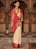 Off White Rani Pink Woven Design Balaton Saree