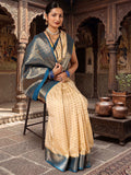 Off White Blue Woven Design Balaton Saree