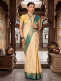 Off White Dark Blue Woven Design Balaton Saree