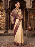 Off White Maroon Woven Design Balaton Saree