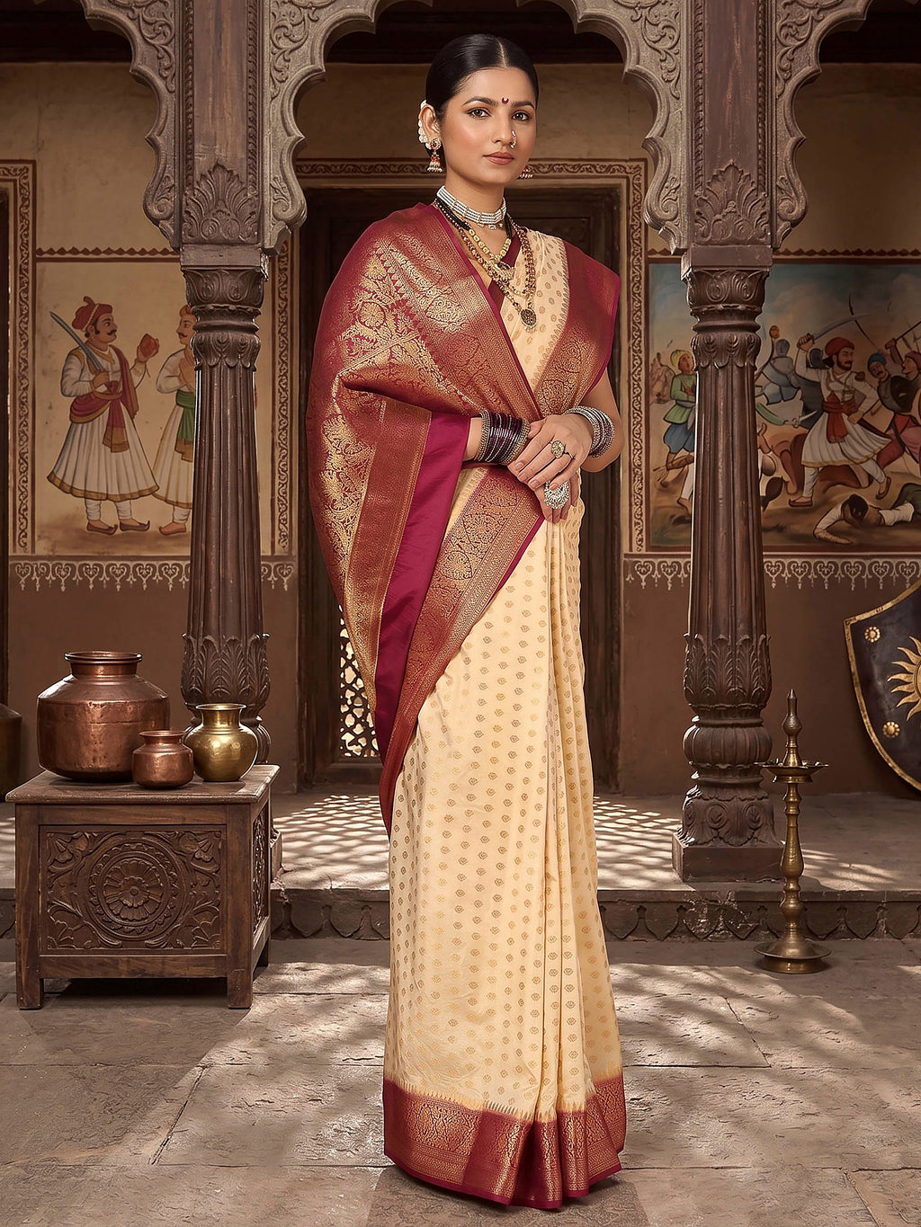Off White Woven Design Balaton Saree