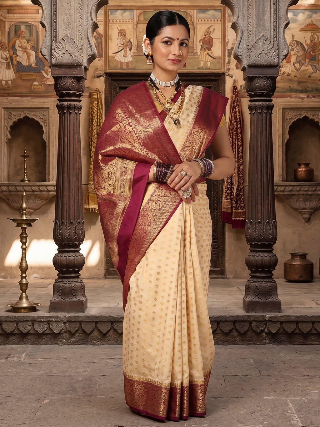 Off White Woven Design Balaton Saree