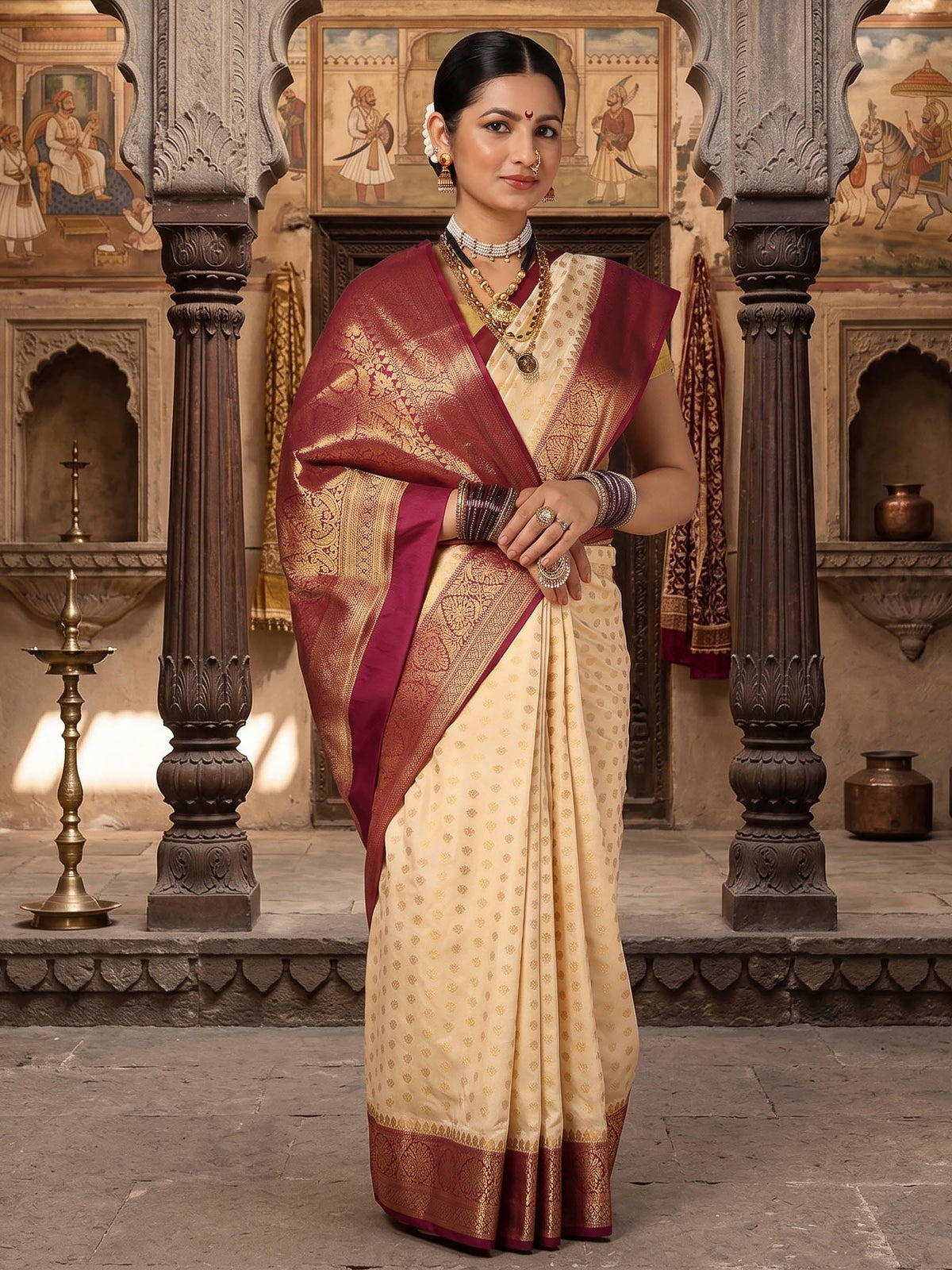 Off White Woven Design Balaton Saree