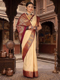 Off White Maroon Woven Design Balaton Saree