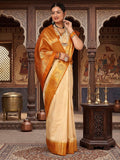 Off White Mustard Woven Design Balaton Saree
