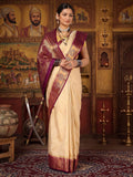 Off White Purple Woven Design Balaton Saree