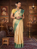 Off White Dark Blue Woven Design Balaton Saree