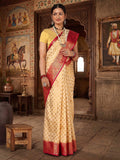Off White Rani Pink Woven Design Balaton Saree