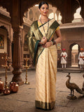 Off White Green Woven Design Balaton Saree