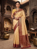 Off White Maroon Woven Design Balaton Saree