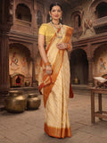 Off White Mustard Woven Design Balaton Saree