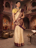 Off White Purple Woven Design Balaton Saree