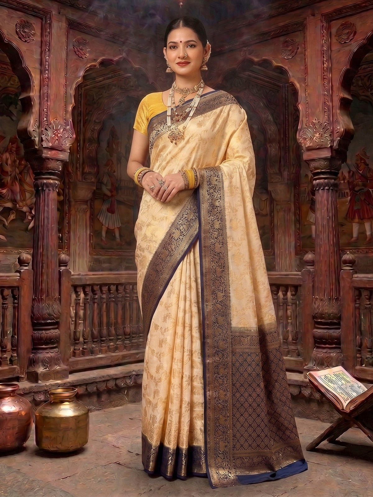 Off White Black Woven Design Balaton Saree