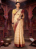 Off White Maroon Woven Design Balaton Saree