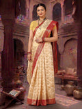 Off White Rani Pink Woven Design Balaton Saree