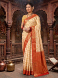 Off White Red Woven Design Balaton Saree