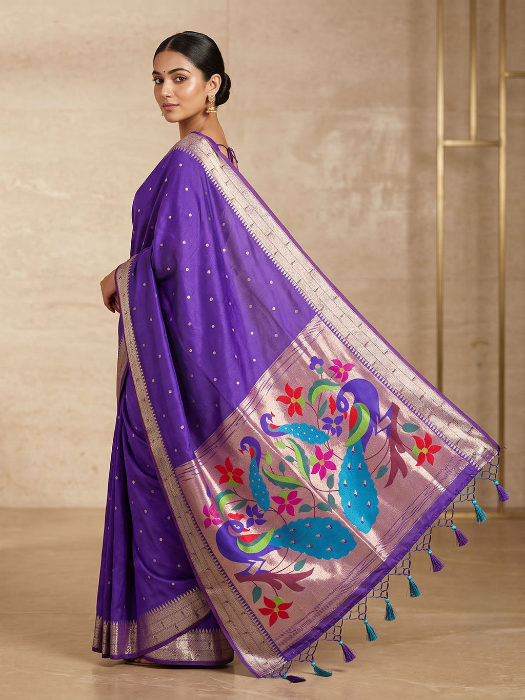 Purple Tussar Woven Saree