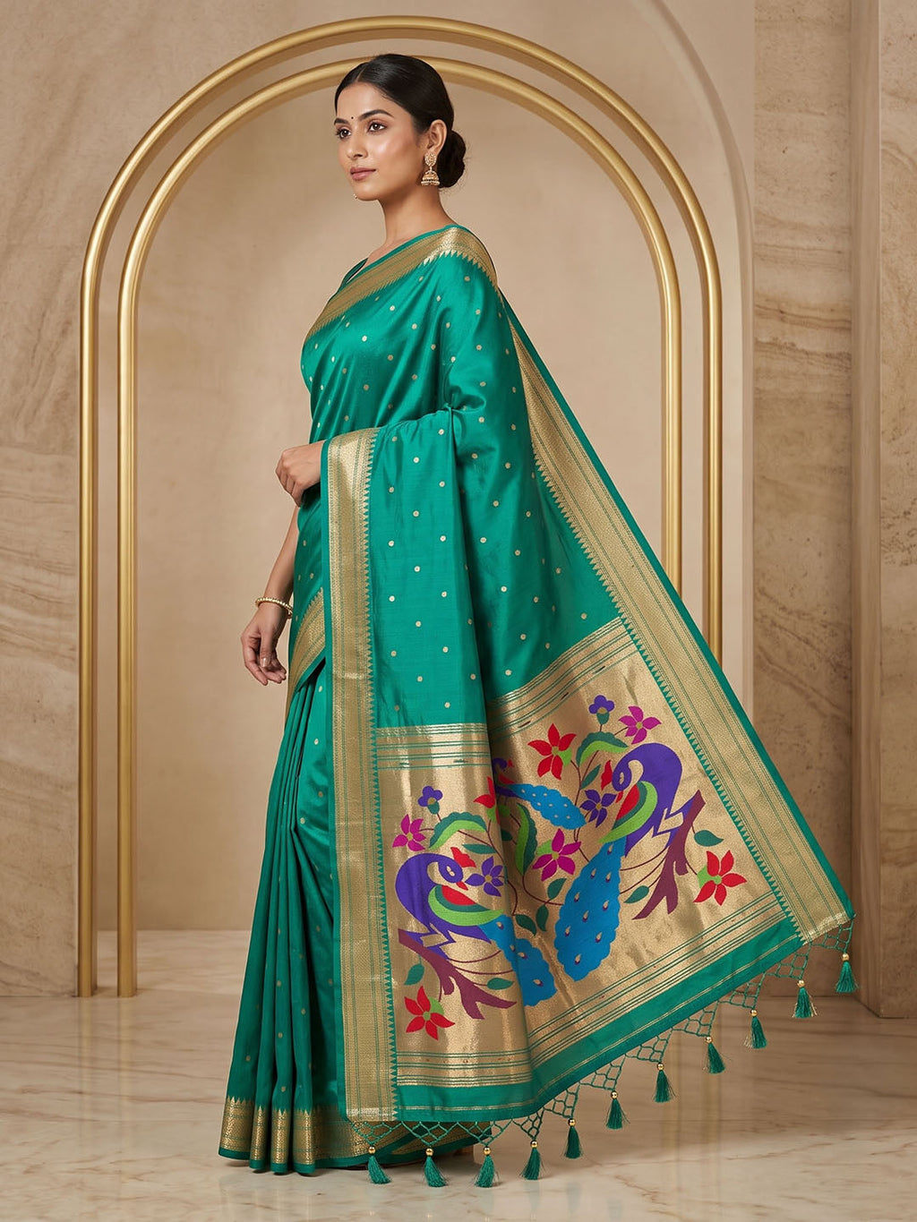 Rama Green Tussar Woven Saree