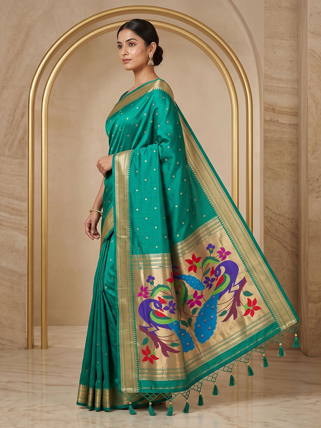 Rama Green Tussar Woven Saree