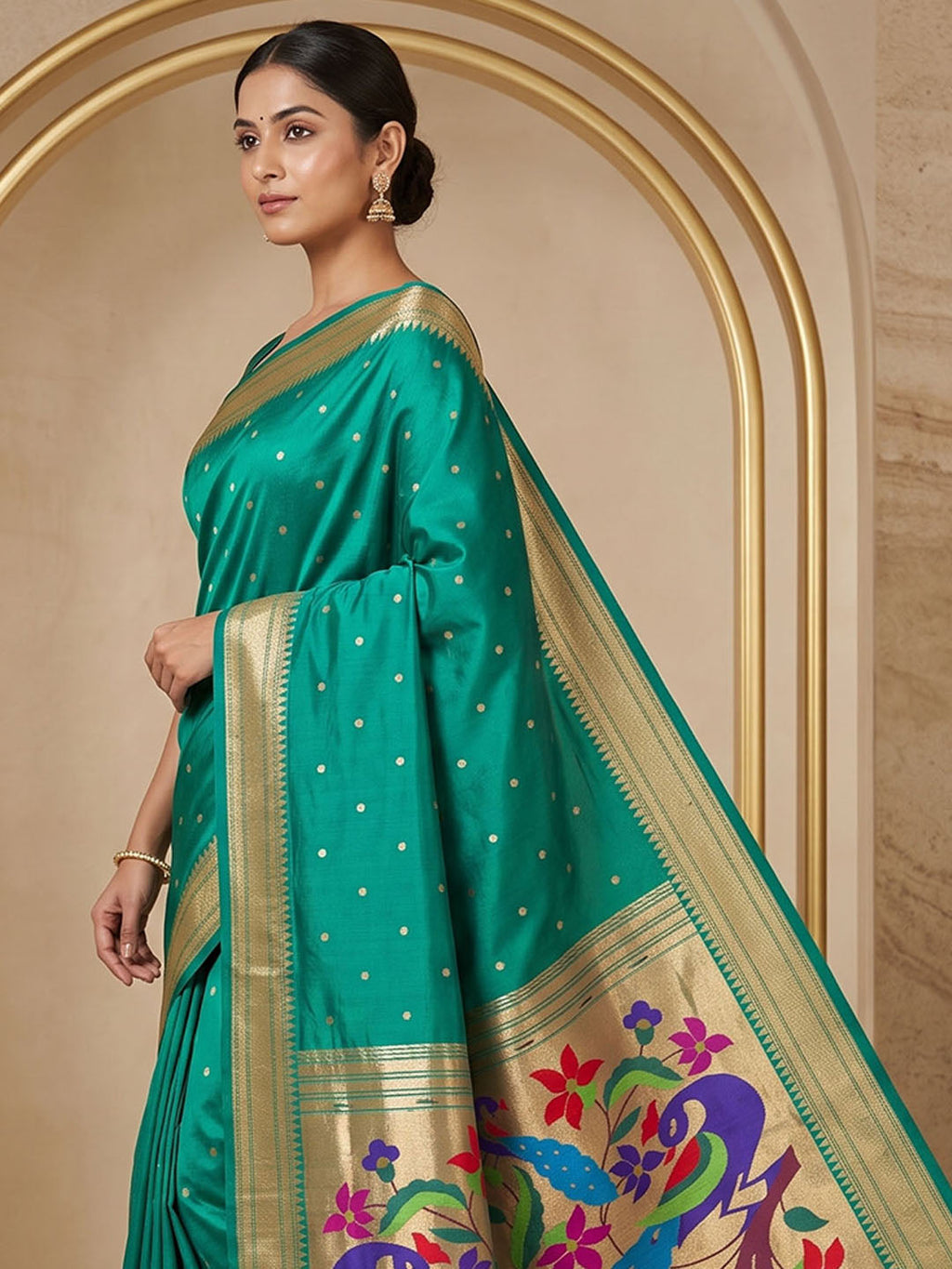 Rama Green Tussar Woven Saree