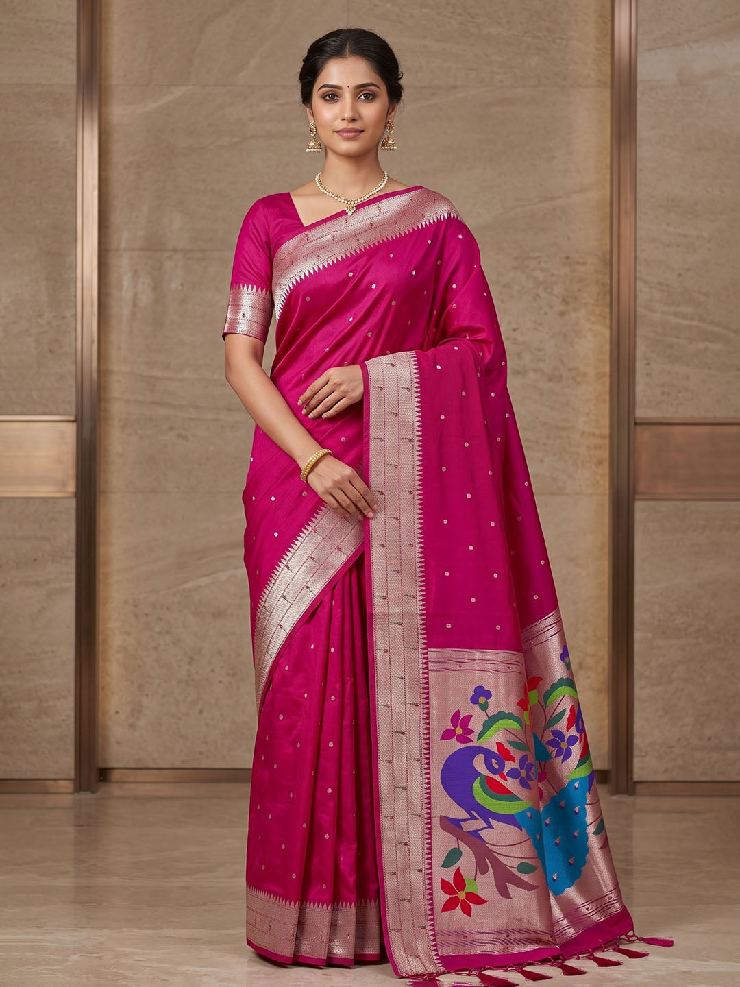 Rani Tussar Woven Saree