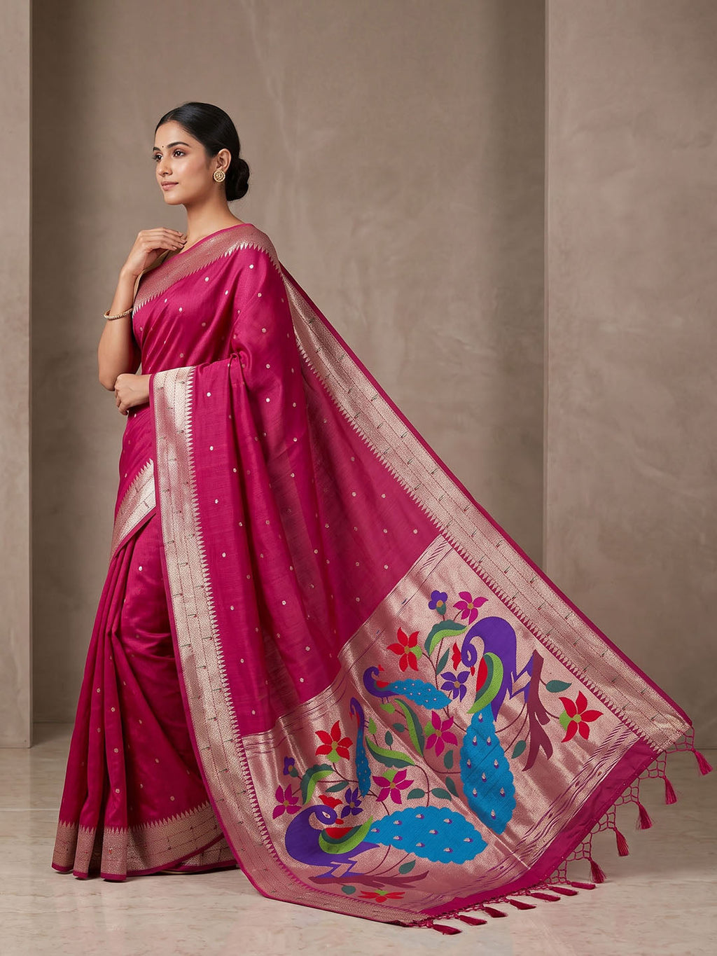 Rani Tussar Woven Saree