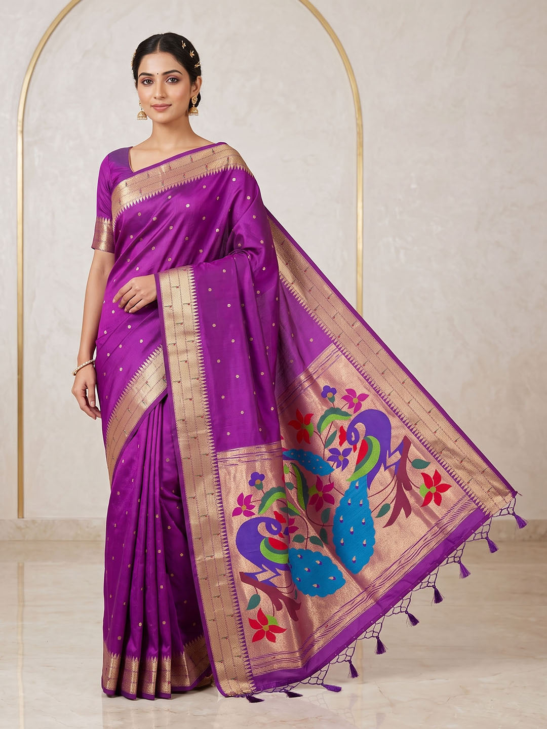 Wine Tussar Woven Saree