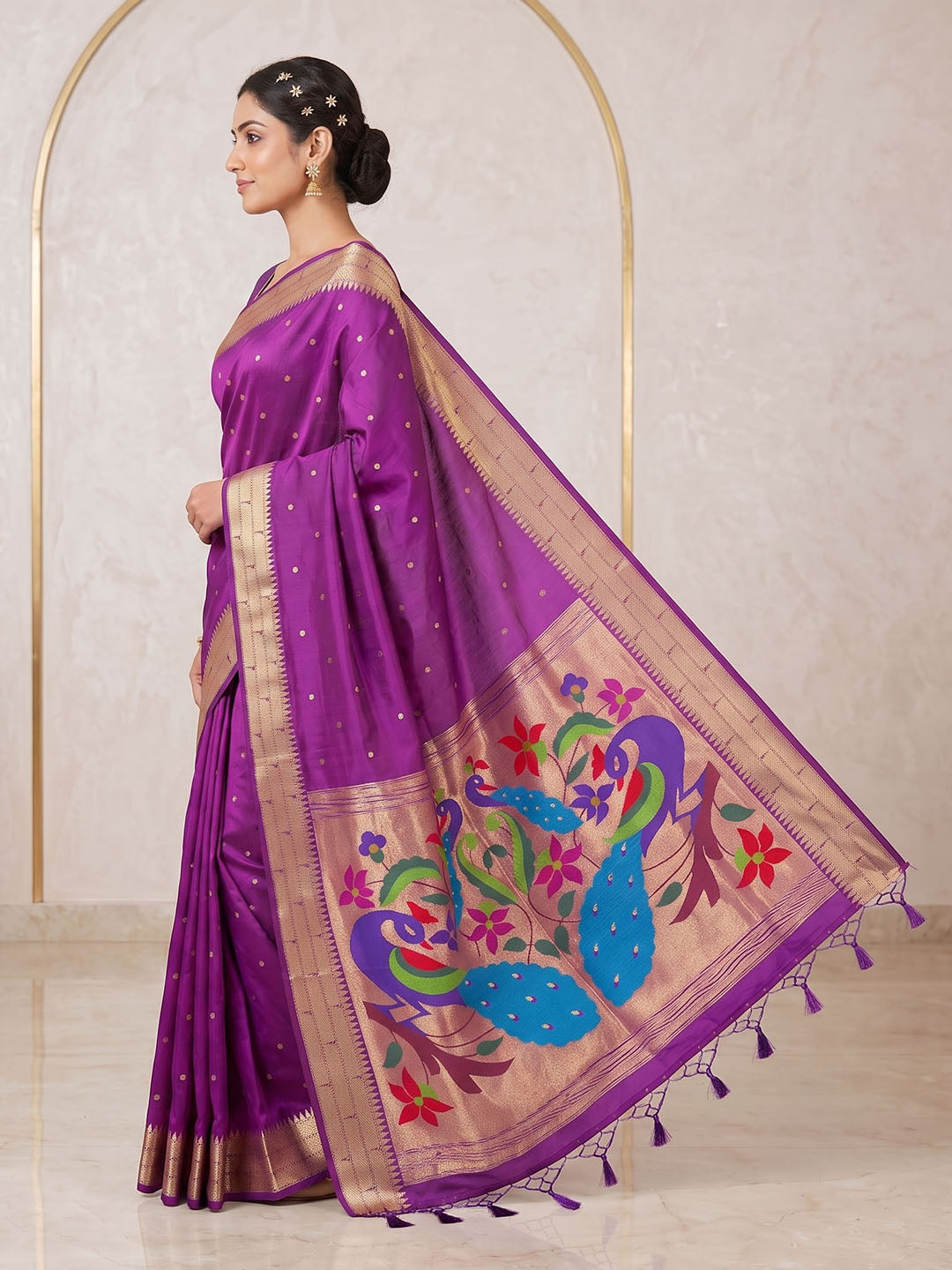 Wine Tussar Woven Saree