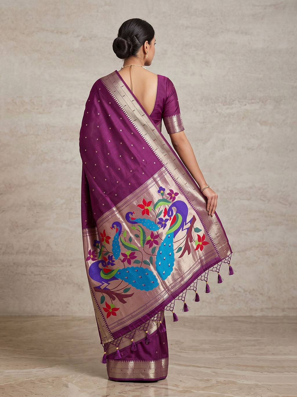 Wine Tussar Woven Saree