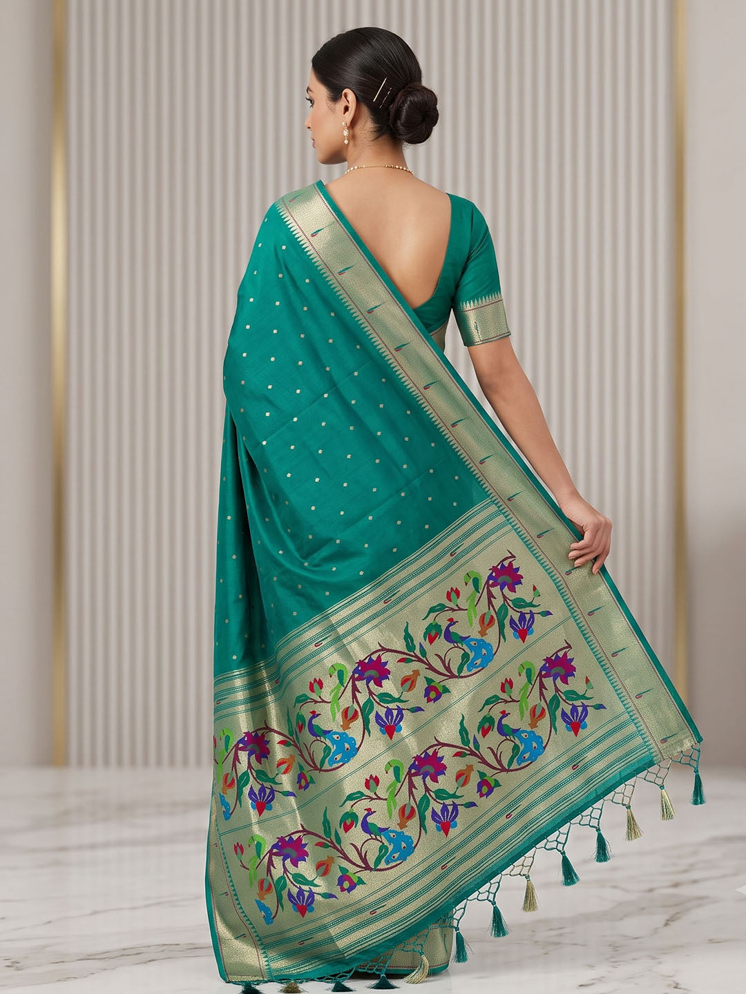 Rama Green Tussar Woven Saree