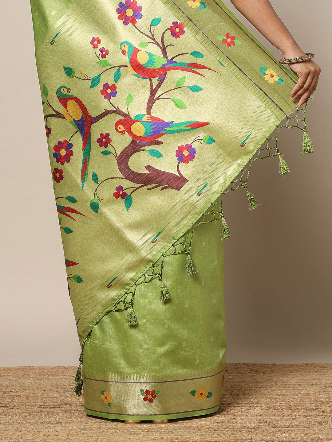 Olive-Green Tissue Woven Saree