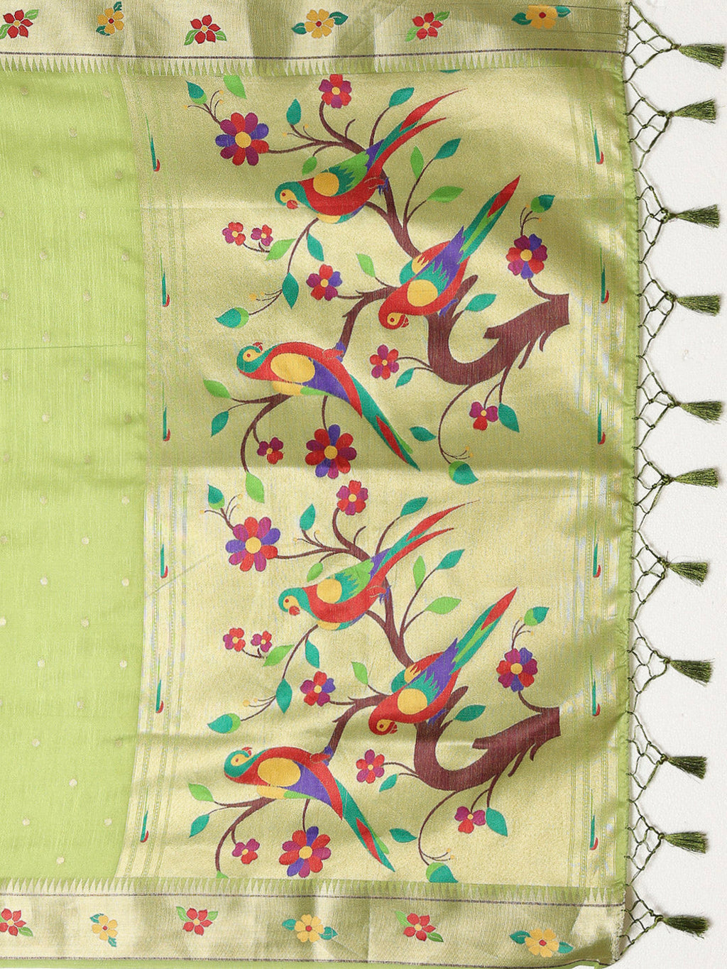 Olive-Green Tissue Woven Saree