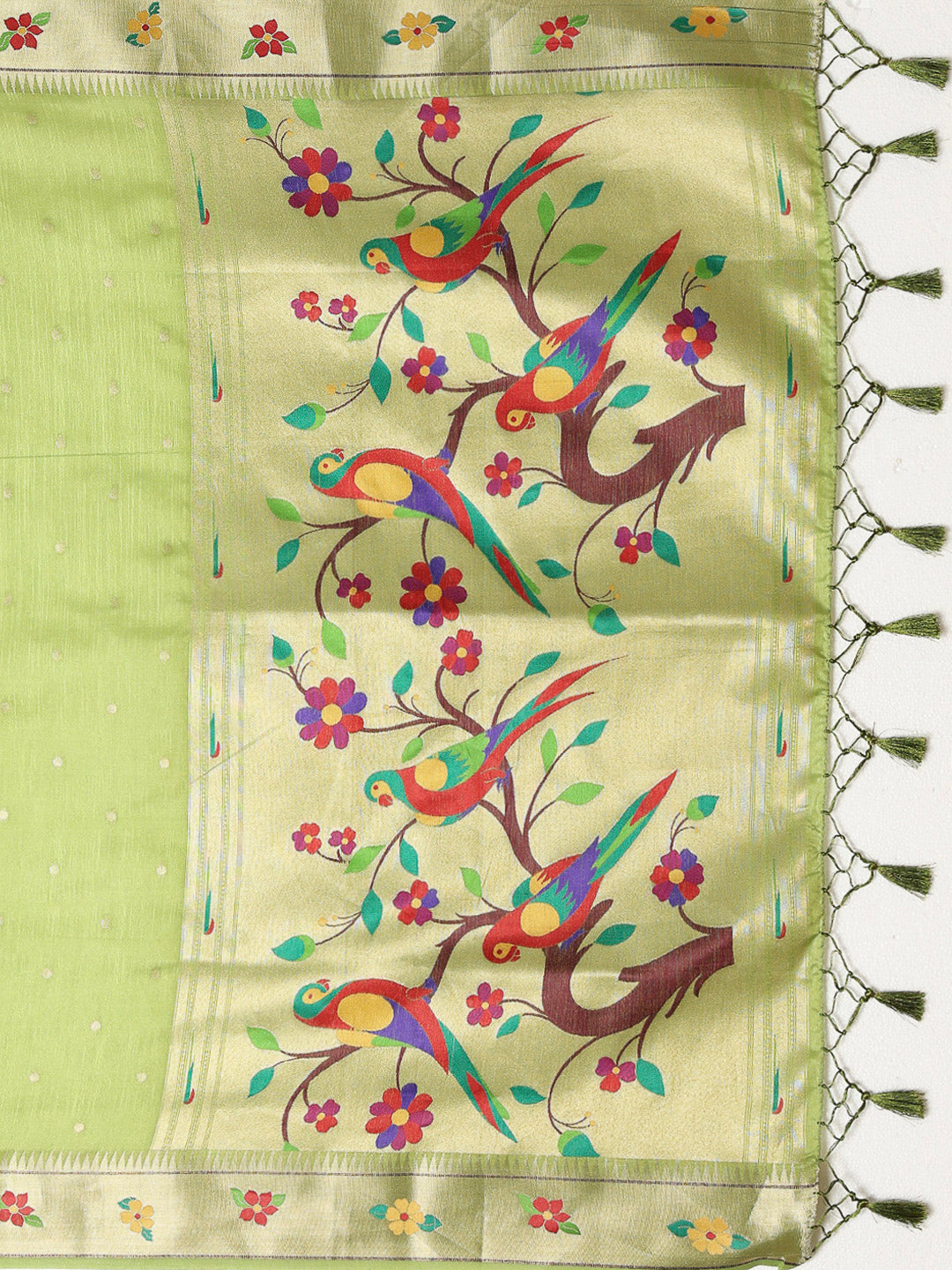 Olive-Green Tissue Woven Saree