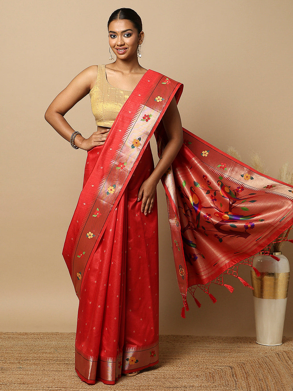 Red Tissue Woven Saree