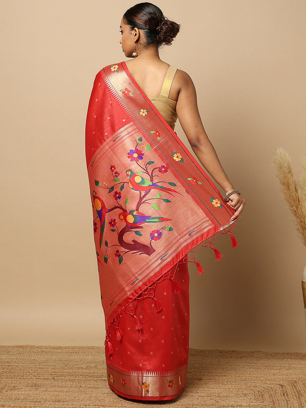 Red Tissue Woven Saree