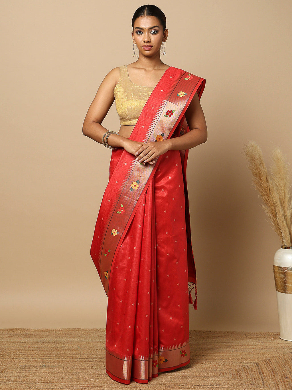 Red Tissue Woven Saree