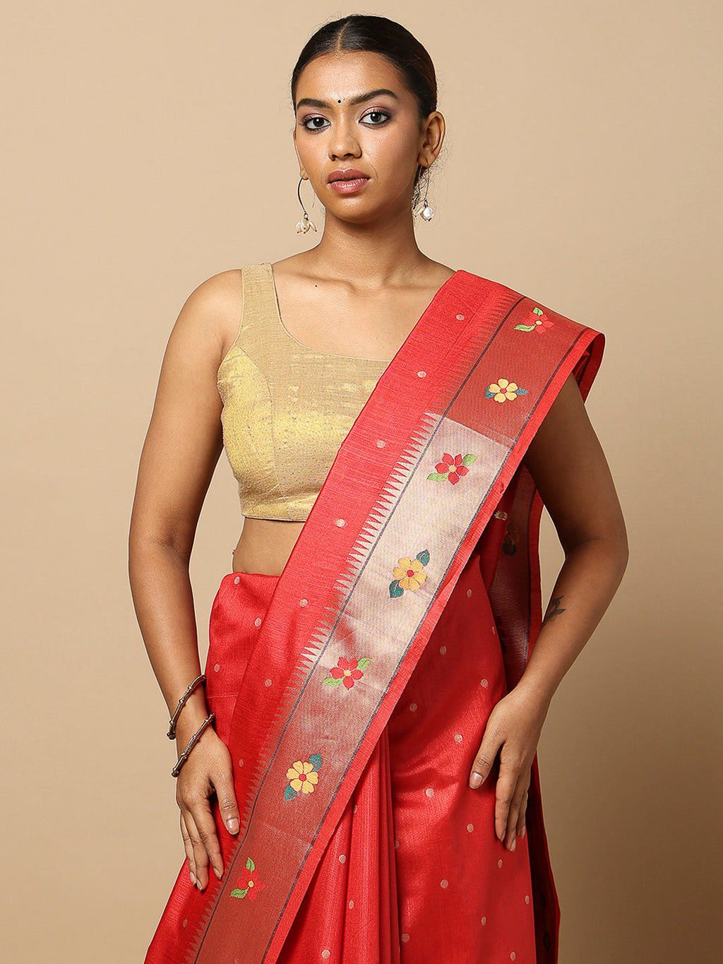 Red Tissue Woven Saree